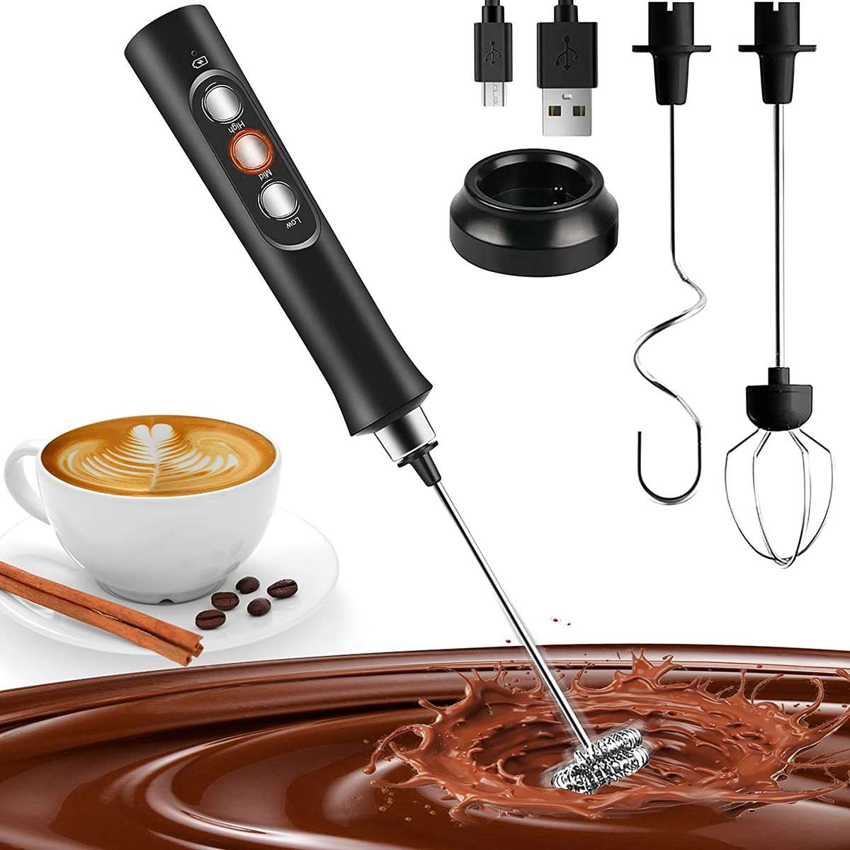 WhipCharge Handheld Electric Milk Frother with Charging Base - Blue