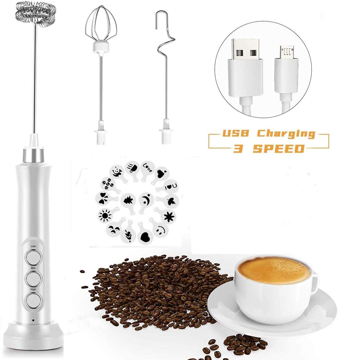 WhipCharge Handheld Electric Milk Frother with Charging Base - Blue