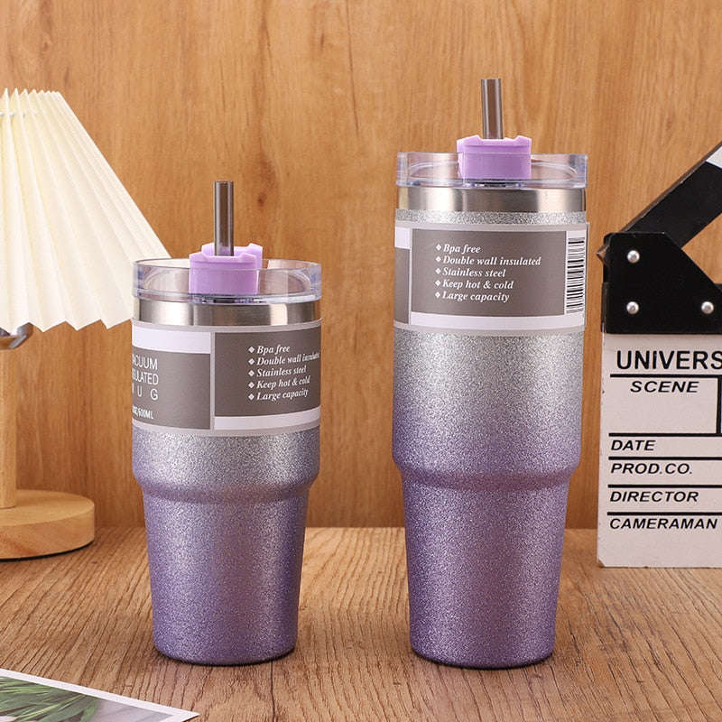 620ml Stainless Steel Glitter Insulated Bottle - Pink