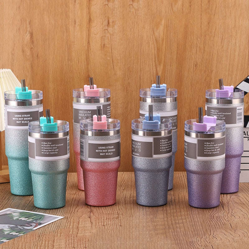 620ml Stainless Steel Glitter Insulated Bottle - Pink