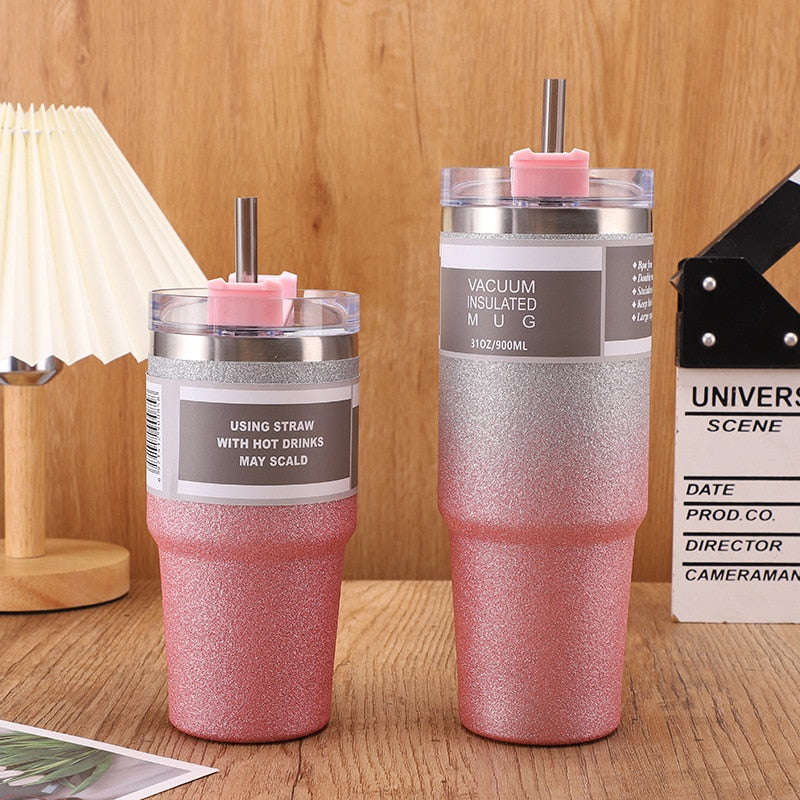 620ml Stainless Steel Glitter Insulated Bottle - Pink