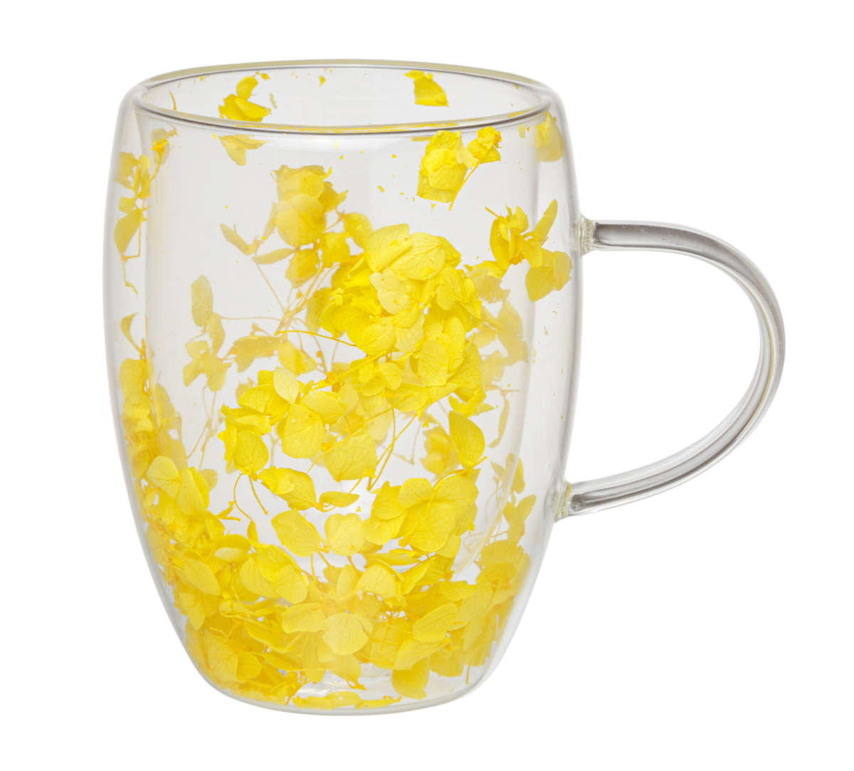 350ml Flower Petals Double Walled Glass Coffee Mug-Yellow