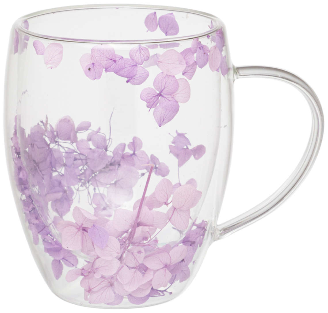 350ml Flower Petals Double Walled Glass Coffee Mug-Yellow