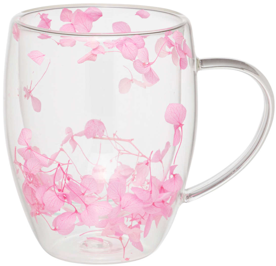 350ml Flower Petals Double Walled Glass Coffee Mug-Yellow