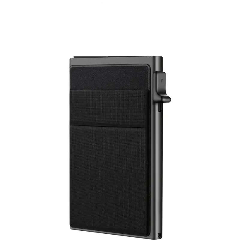 Ultra Slim RFID Pop Up Card Holder With Quick Access Double Pouch - Black