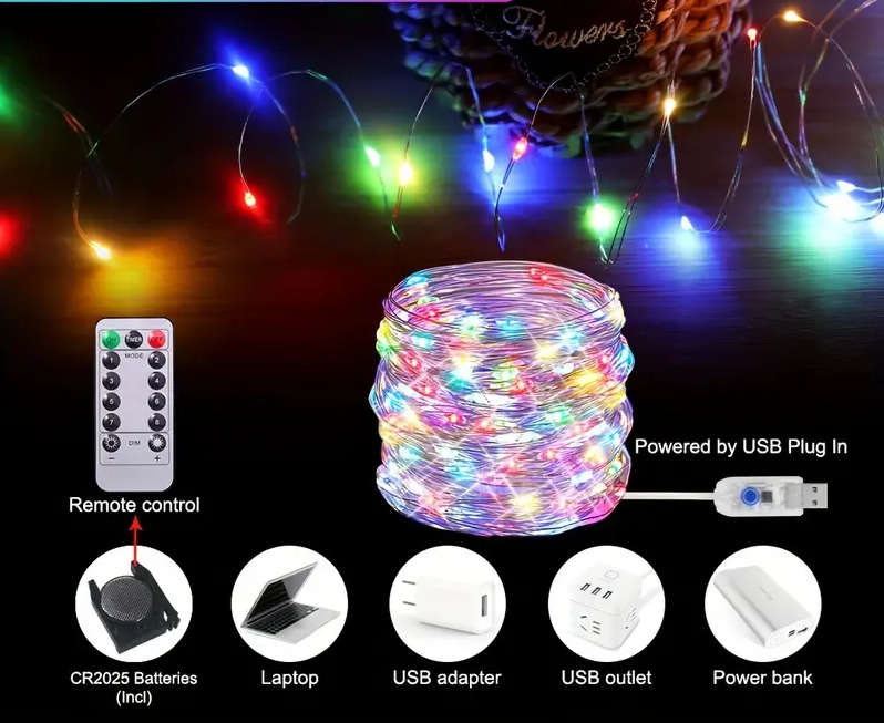 GlowLine 100-LED USB String Light  10m, 8 Modes, Remote-Controlled - Multicolor
