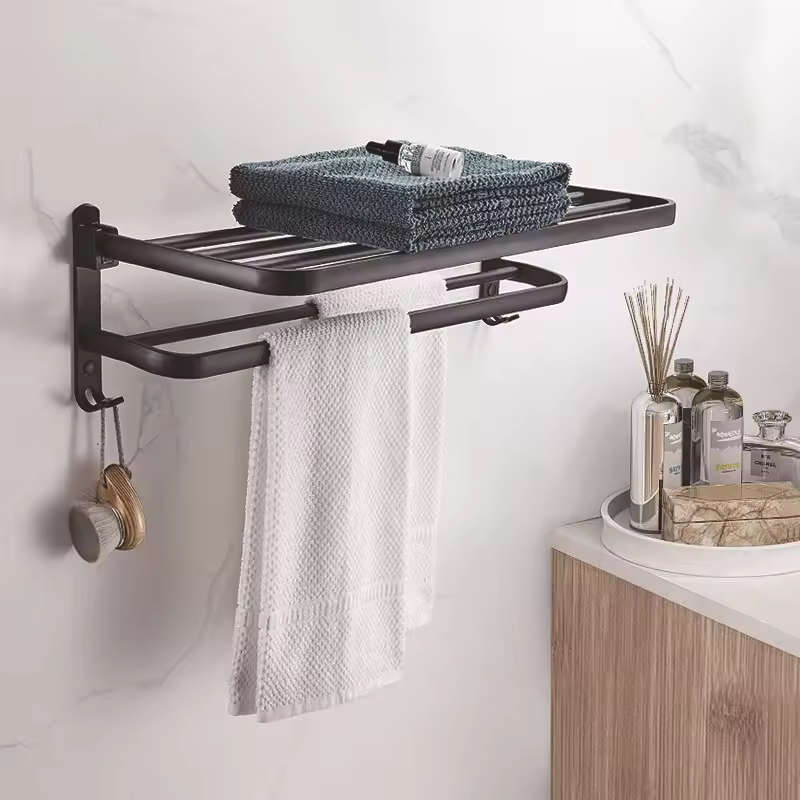 Collapsible Wall Mounted Towel Rack-Grey