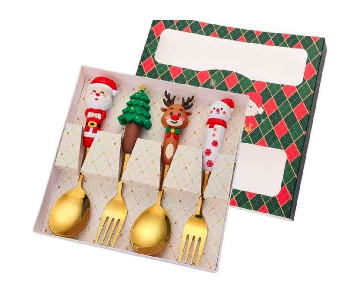 4-Piece Christmas Cutlery Set with Decorative Handles - Gold