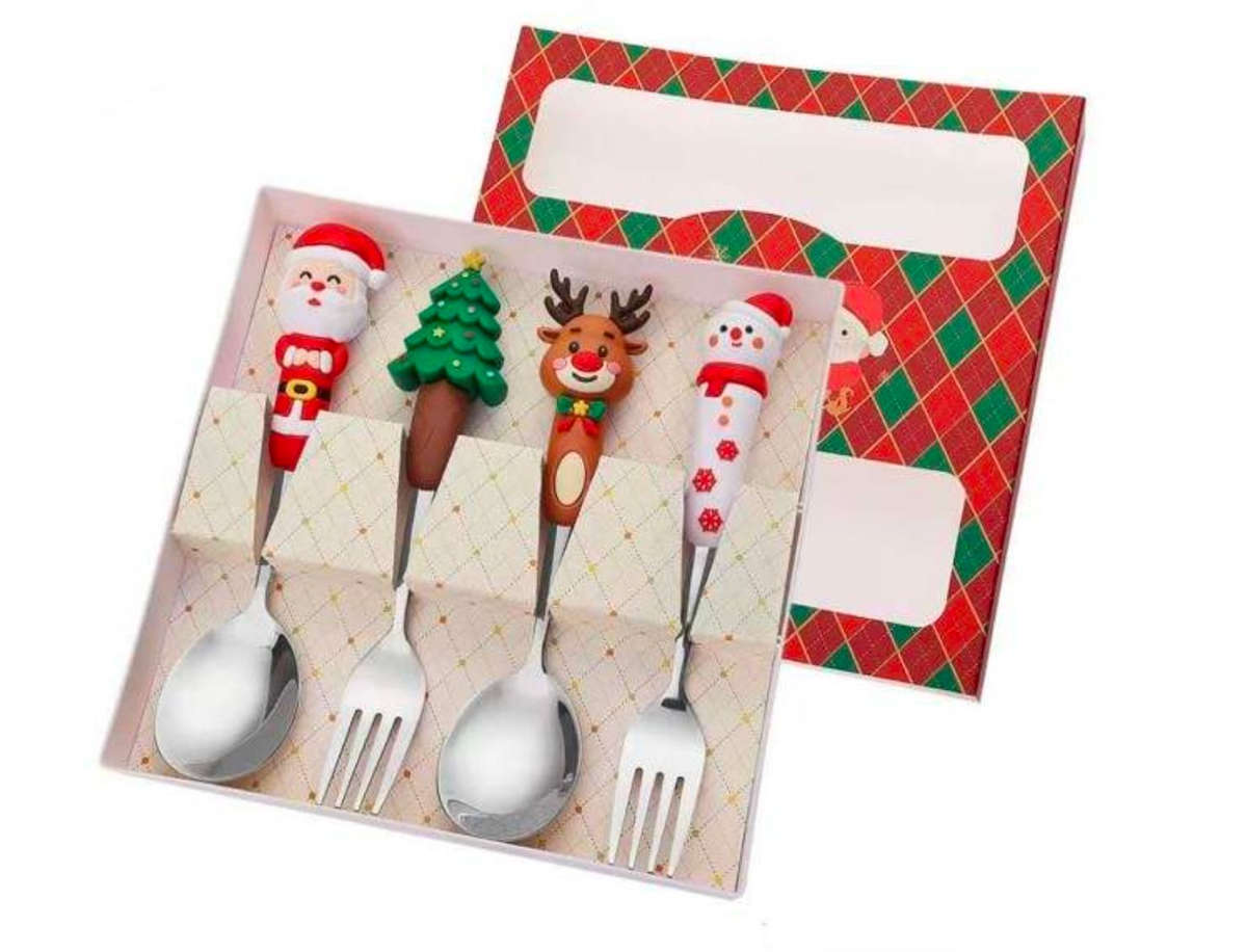 4-Piece Christmas Cutlery Set with Decorative Handles - Gold