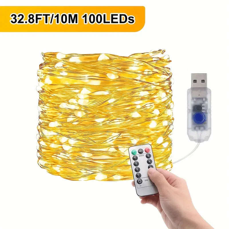 GlowLine 100-LED USB String Light  10m, 8 Modes, Remote-Controlled - Multicolor