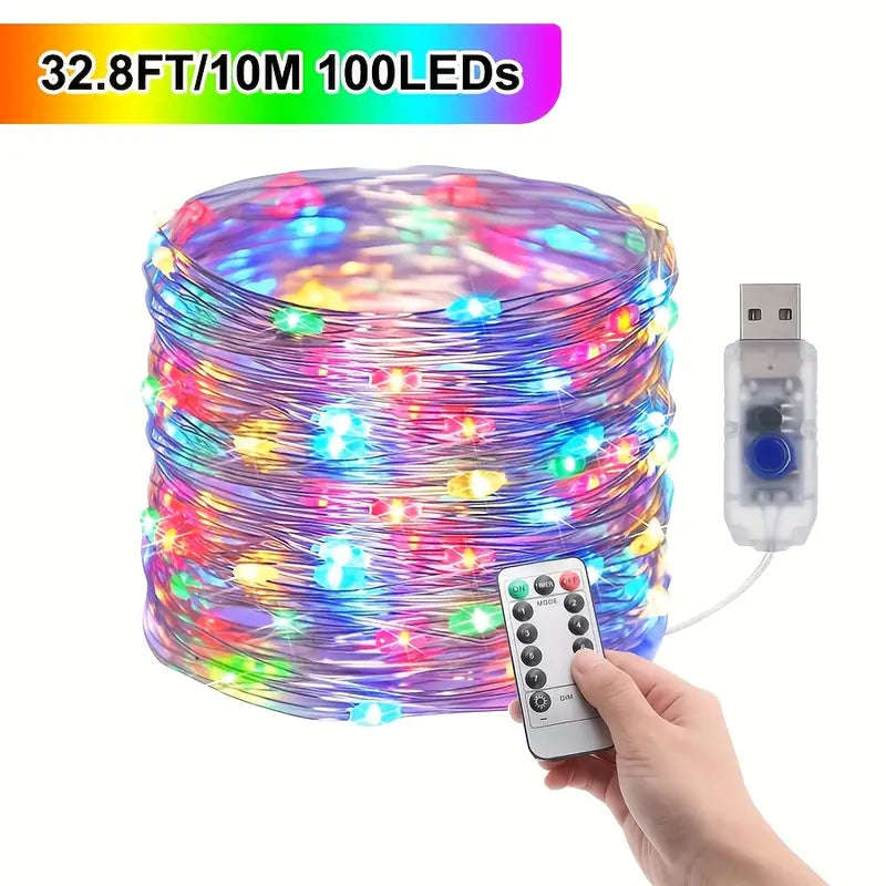 GlowLine 100-LED USB String Light  10m, 8 Modes, Remote-Controlled - Multicolor