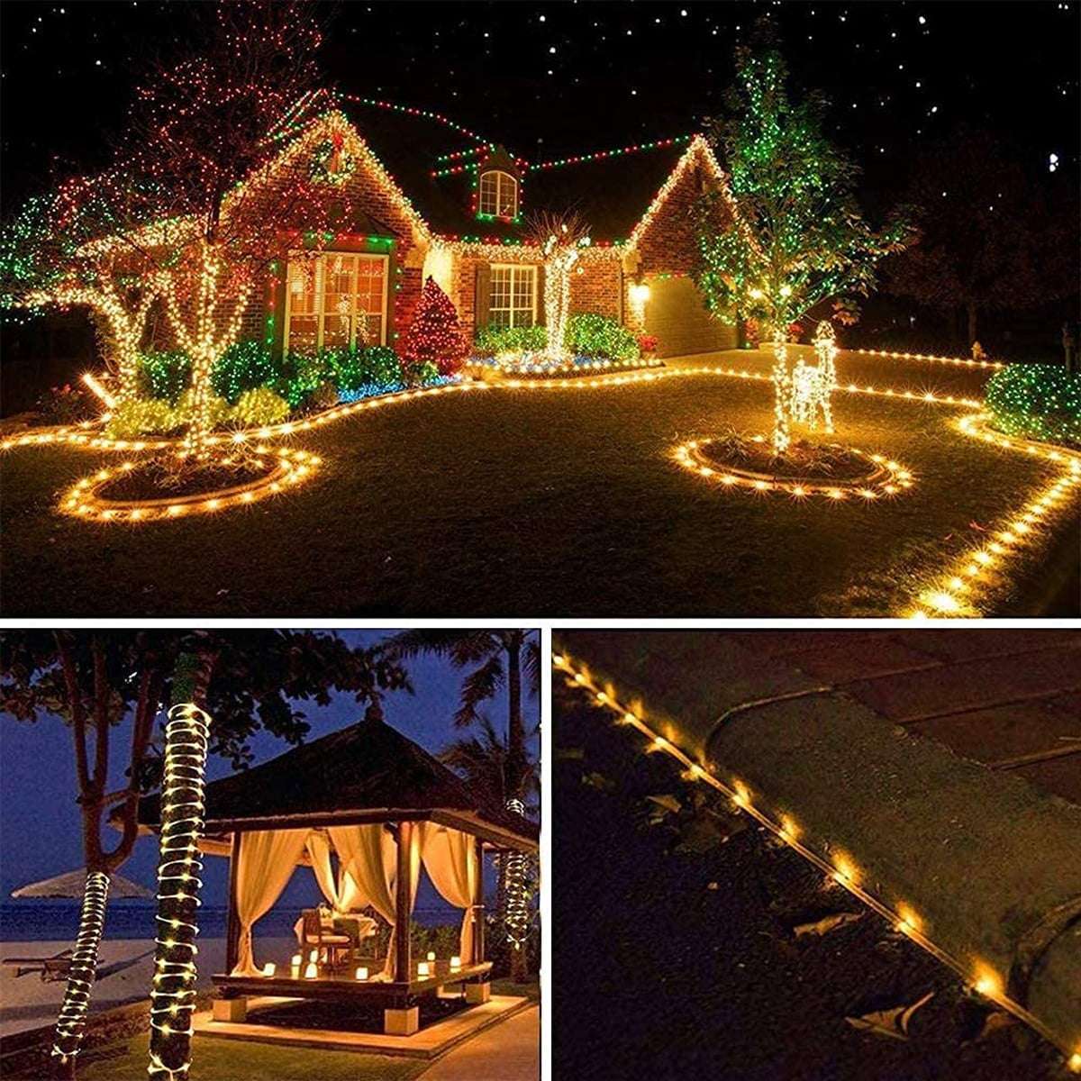 Solar Outdoor PVC Tube String Light -  200 LEDs, Copper Wire, IP65 Waterproof - Multicolor / 10m
