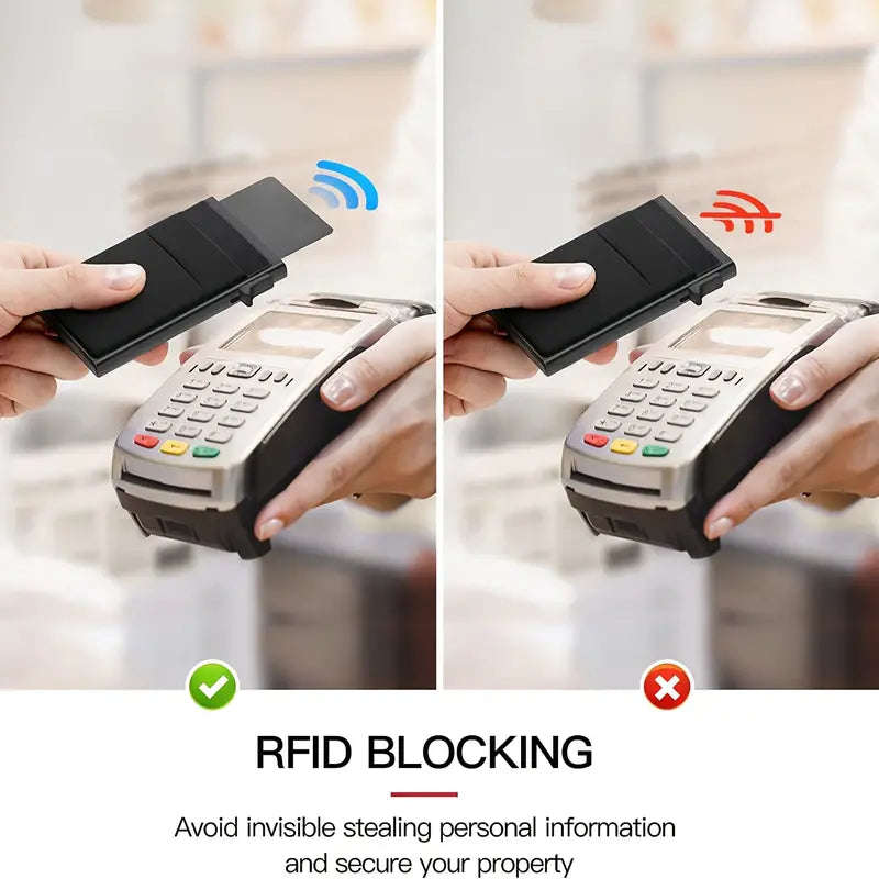 Ultra Slim RFID Pop Up Card Holder With Quick Access Double Pouch - Black