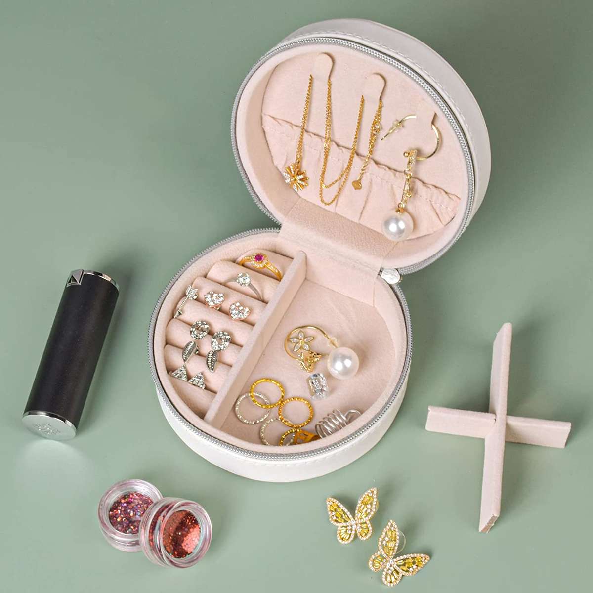 Portable Round Jewellery Organizer-Pink