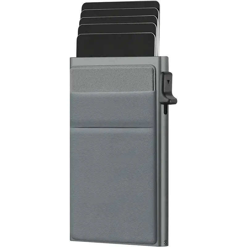 Ultra Slim RFID Pop Up Card Holder With Quick Access Double Pouch - Black