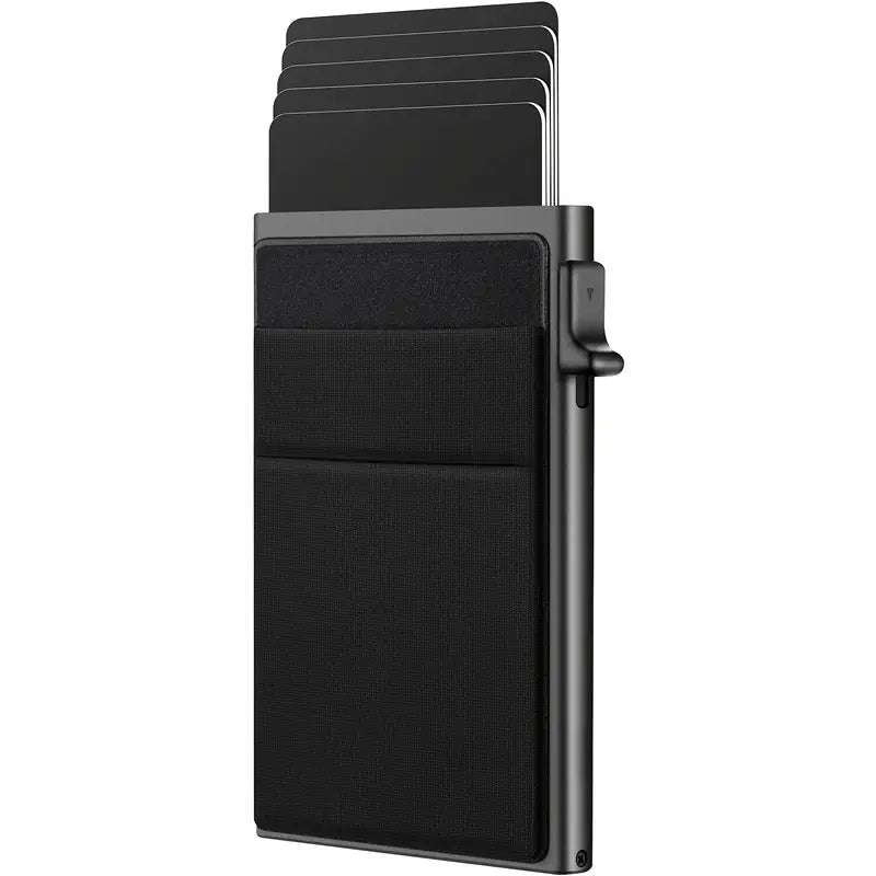 Ultra Slim RFID Pop Up Card Holder With Quick Access Double Pouch - Black
