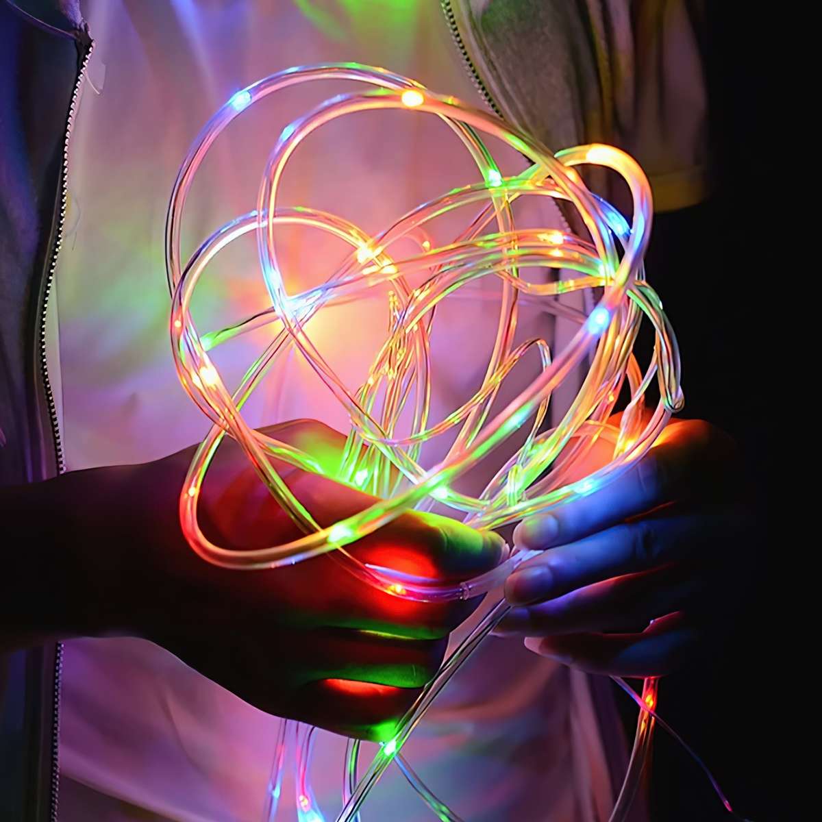 Solar Outdoor PVC Tube String Light -  200 LEDs, Copper Wire, IP65 Waterproof - Multicolor / 10m
