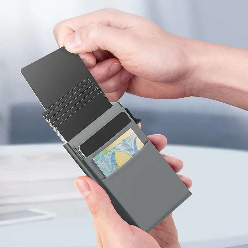 Ultra Slim RFID Pop Up Card Holder With Quick Access Double Pouch - Black