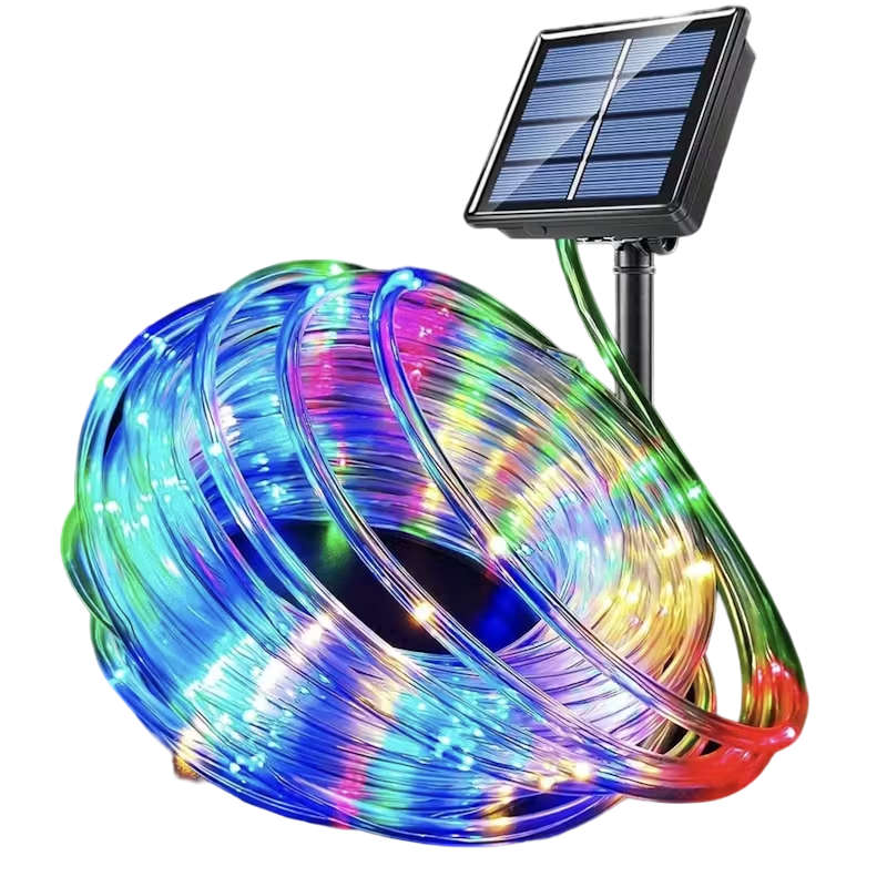 Solar Outdoor PVC Tube String Light -  200 LEDs, Copper Wire, IP65 Waterproof - Multicolor / 10m