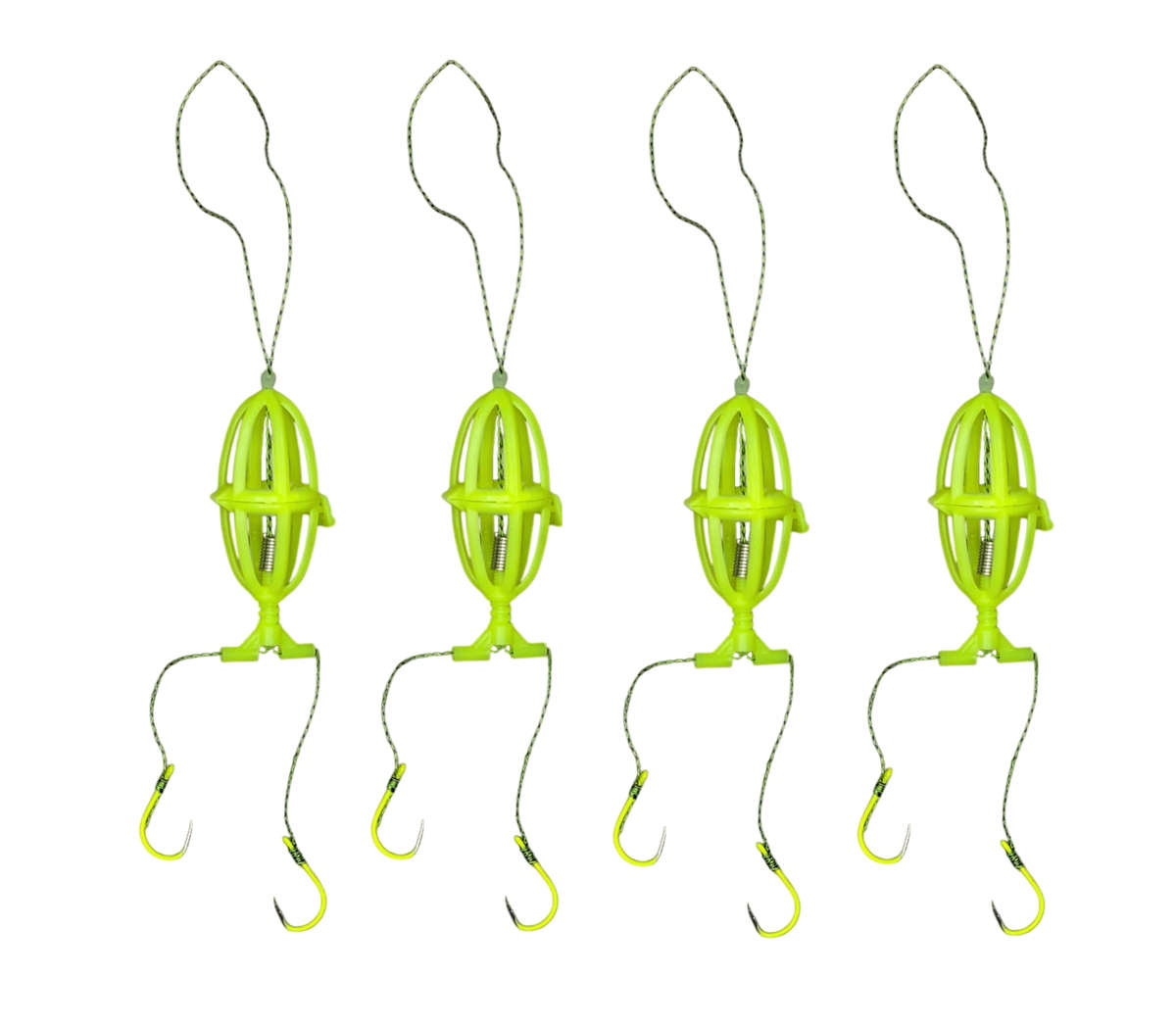 Fishing Bait Atomizer Cage Feeder Set  4-Pack with Dual Hooks