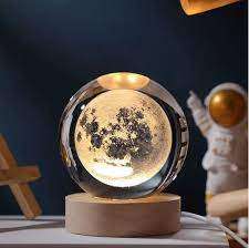 3D Galaxy Crystal Ball LED Night Light With Wooden Base-DEER