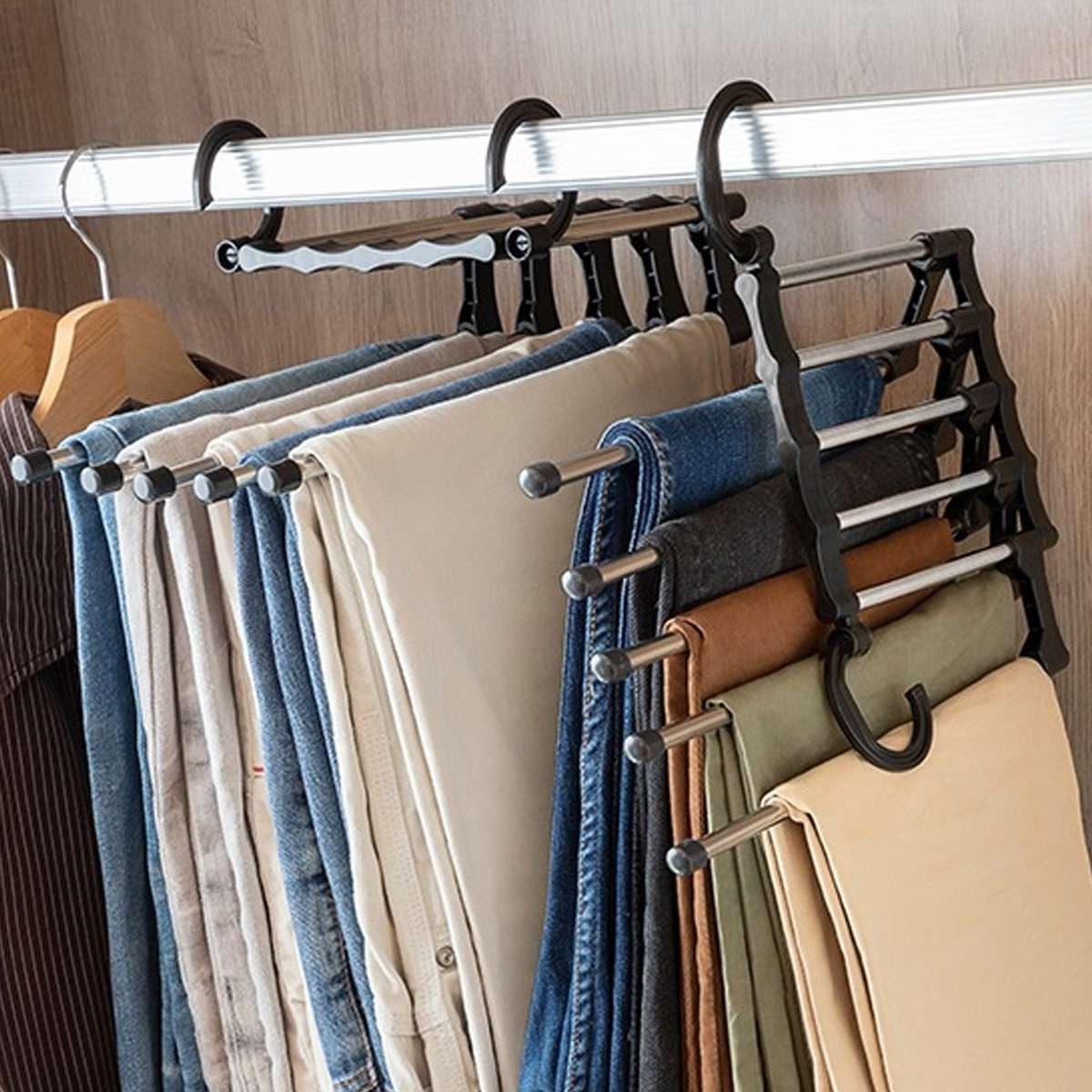 5in1 Foldable Pants Hangers  SpaceSaving Wardrobe Organizer