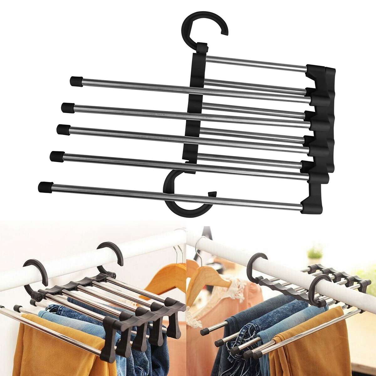 5in1 Foldable Pants Hangers  SpaceSaving Wardrobe Organizer