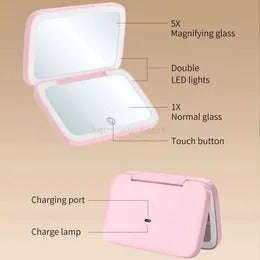 Rechargeable LED Makeup Mirror  DualSided with 5X Magnification - White