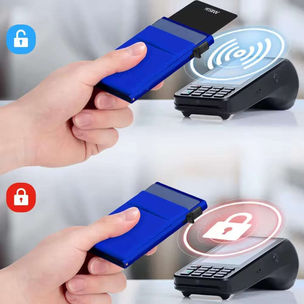 Ultra Slim RFID Pop Up Card Holder With Quick Access Double Pouch - Black