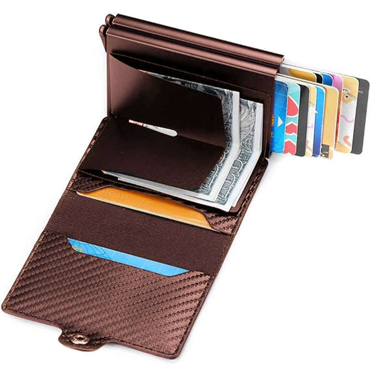 Double Carbon Fiber RFID Pop Up Card Holder Wallet-Black