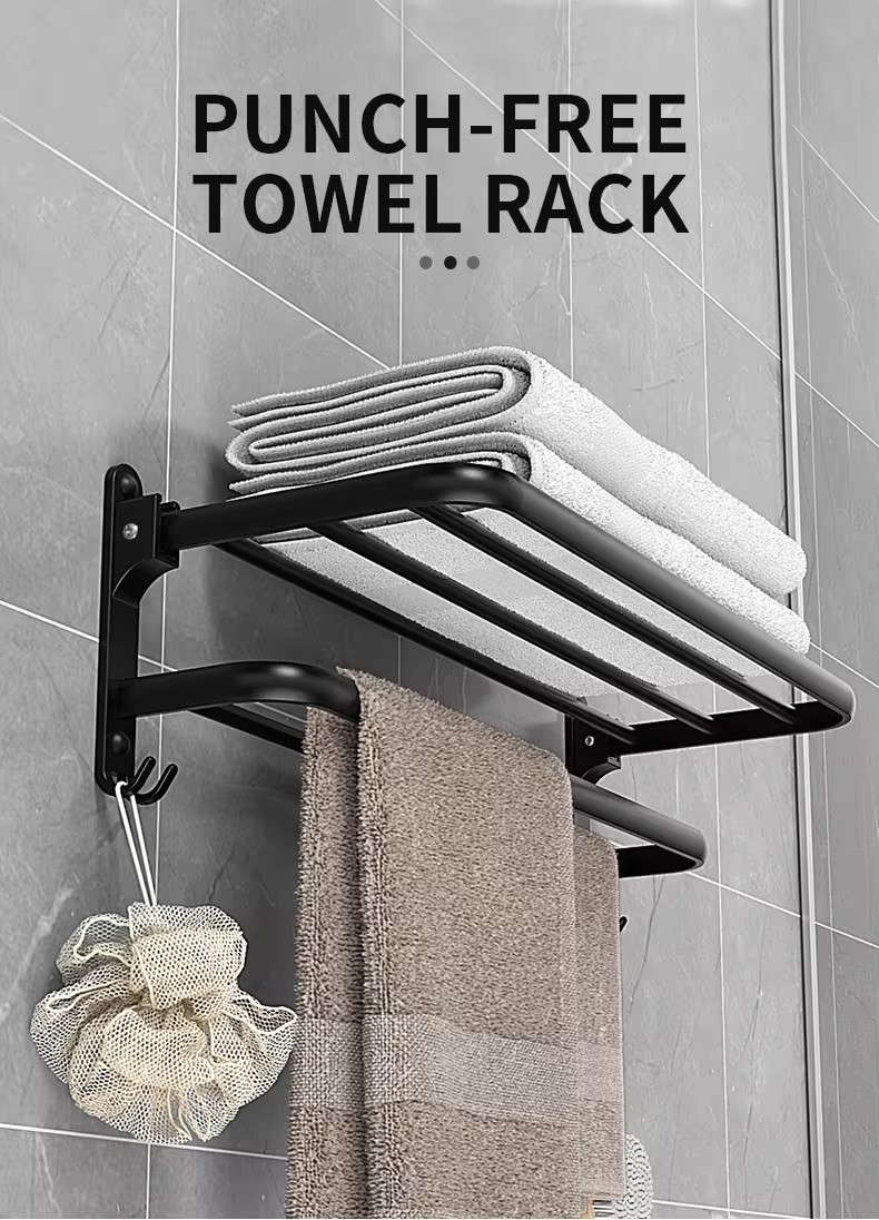 Collapsible Wall Mounted Towel Rack-Grey