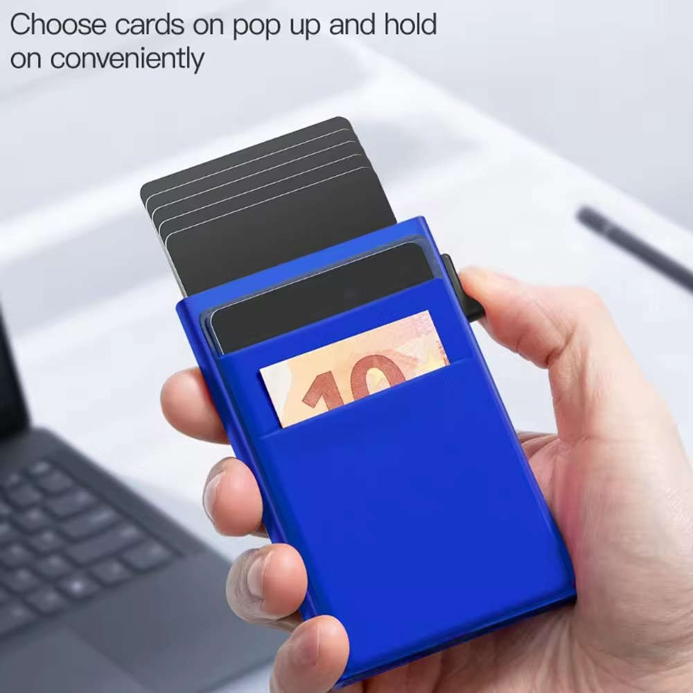Ultra Slim RFID Pop Up Card Holder With Quick Access Double Pouch - Black