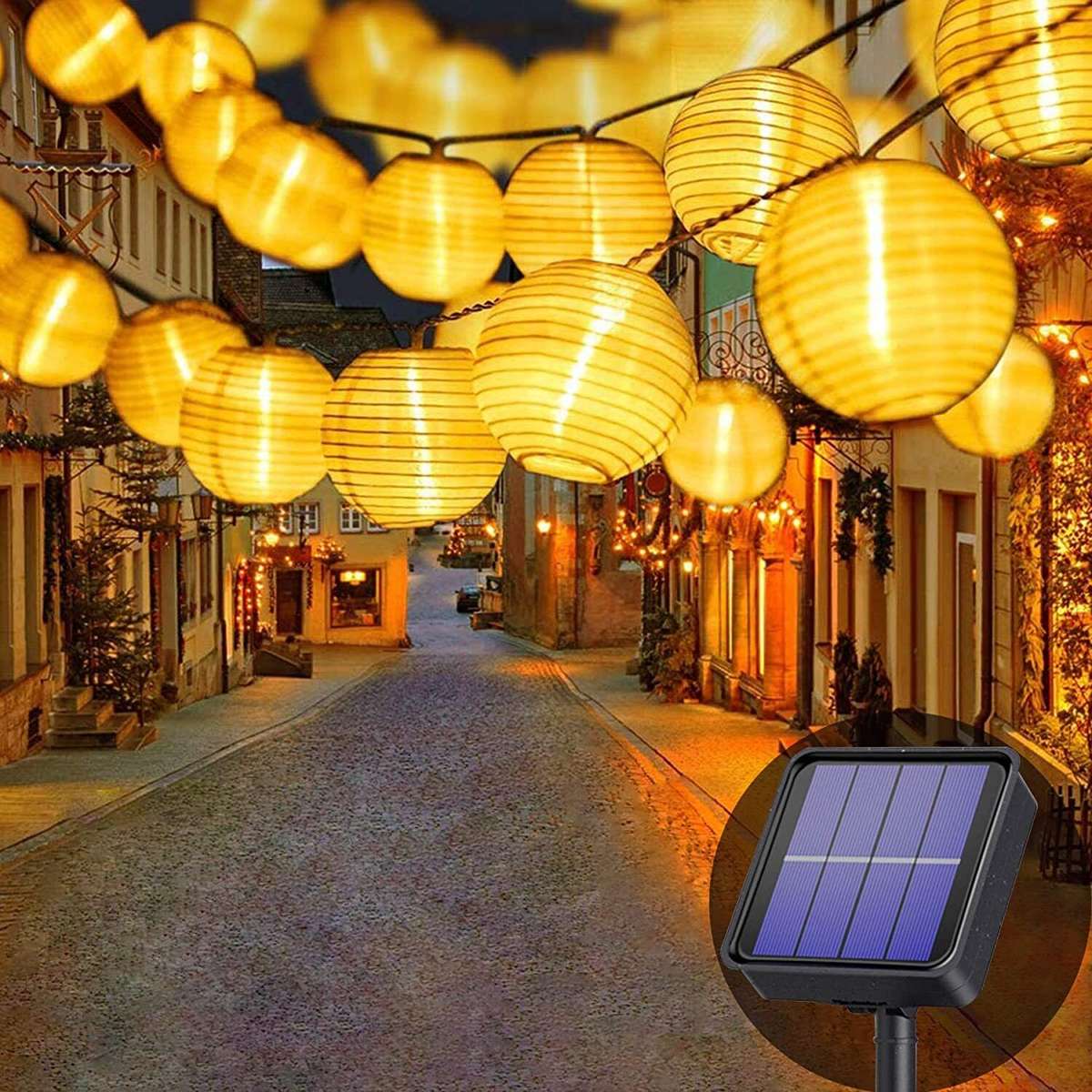 Solar Chinese Lantern String Lights - 5m/Warm White