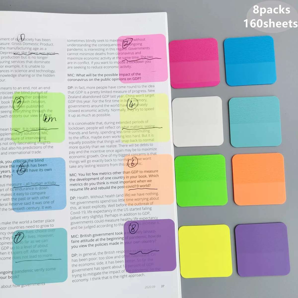 Transparent Coloured Sticky Notes 8 x 20pc
