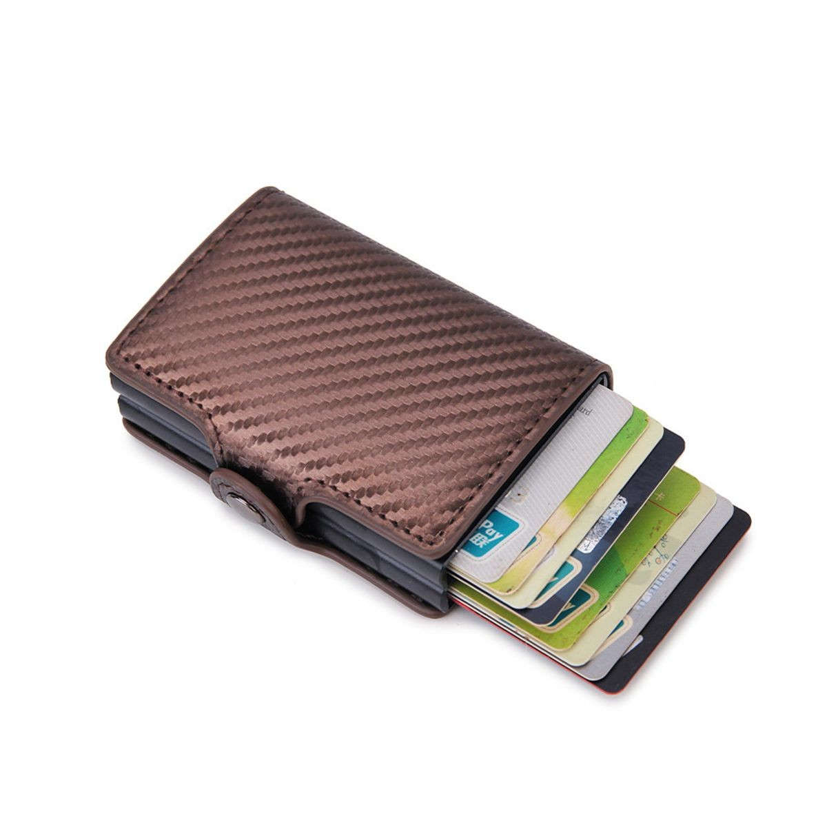 Double Carbon Fiber RFID Pop Up Card Holder Wallet-Black