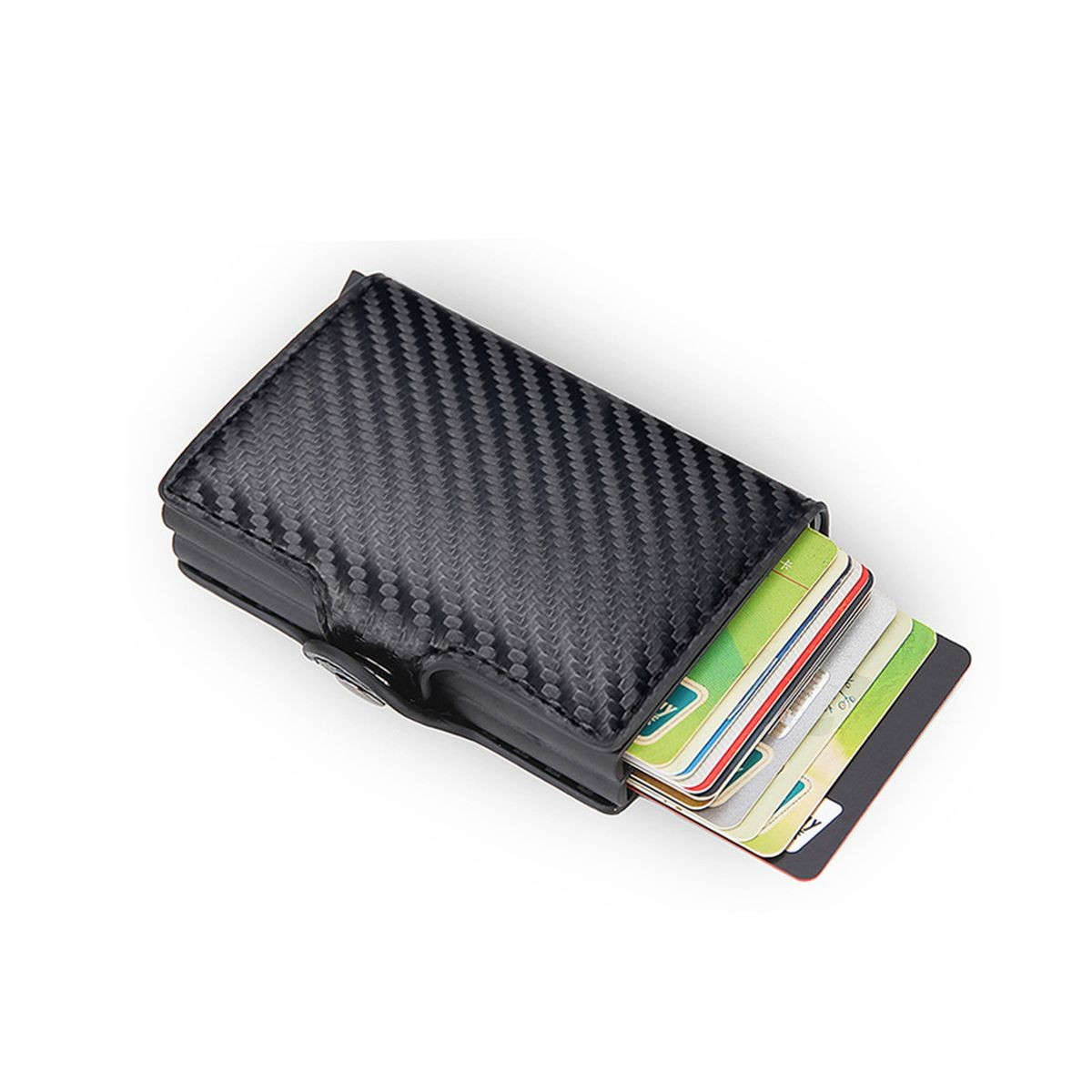 Double Carbon Fiber RFID Pop Up Card Holder Wallet-Black