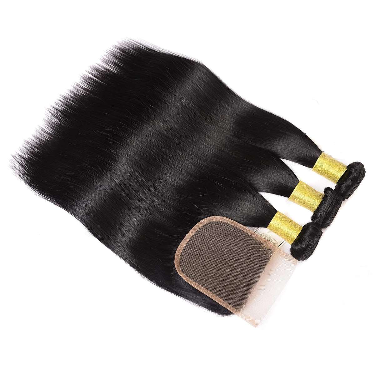 Brazilian Virgin Straight Human Hair Bundle, Closure with Styling Kit