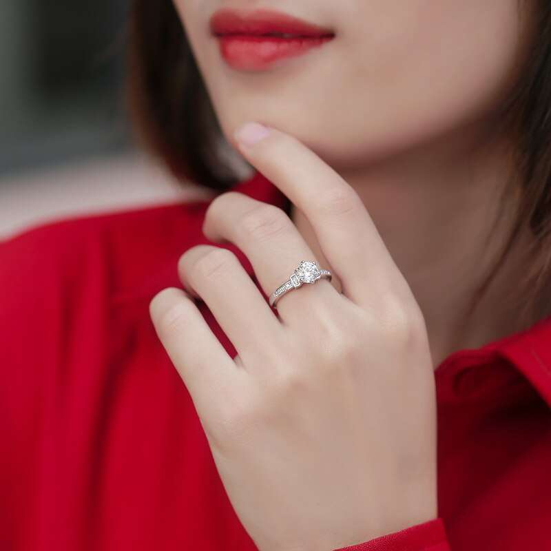 1.0Ct 6.5mm Round Brilliant Cut Adjustable Moissanite Side Stone Ring - Resizable