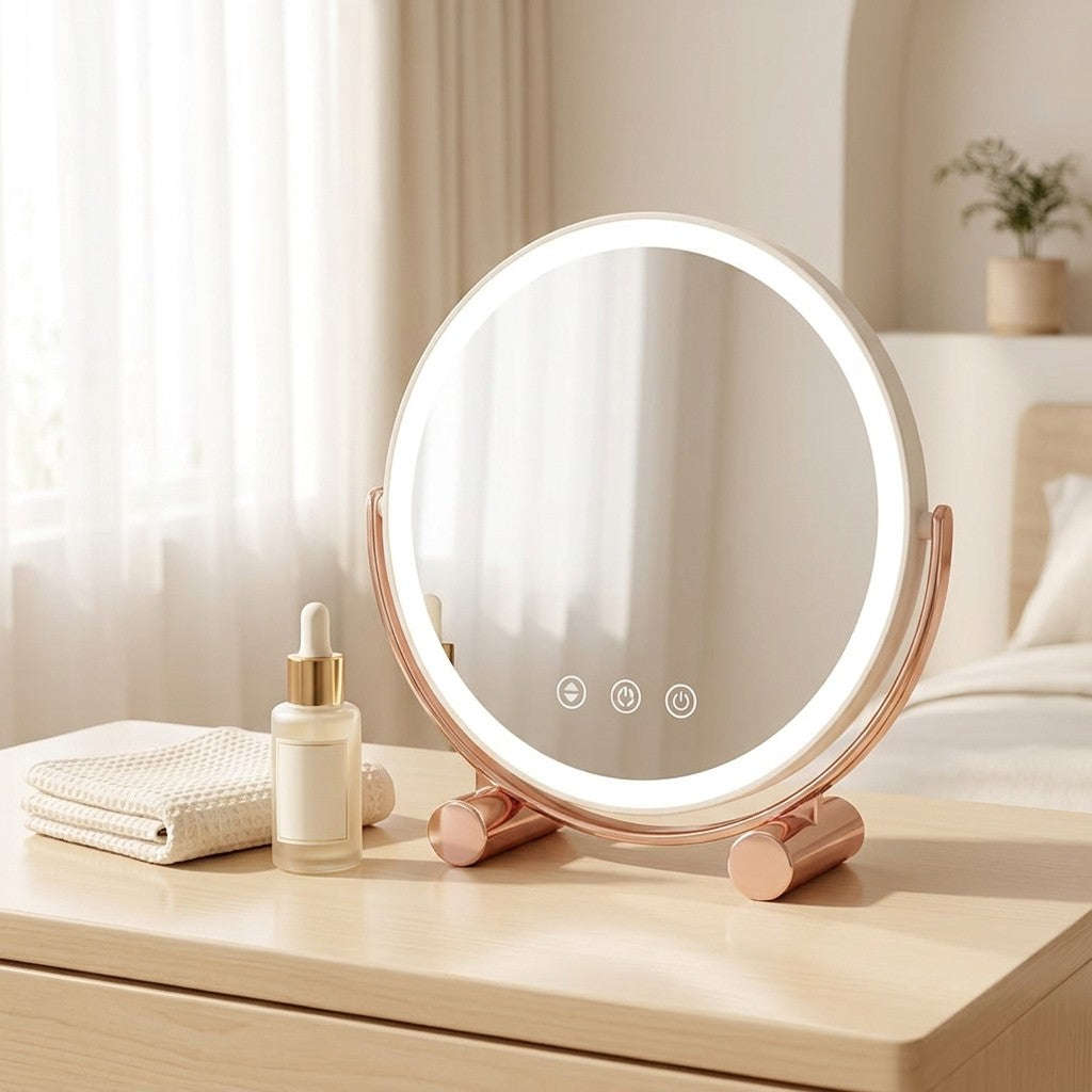 Rotatable Vanity Mirror with LED Lights  3 Color Modes, Stepless Dimming, USB-C Rechargeable