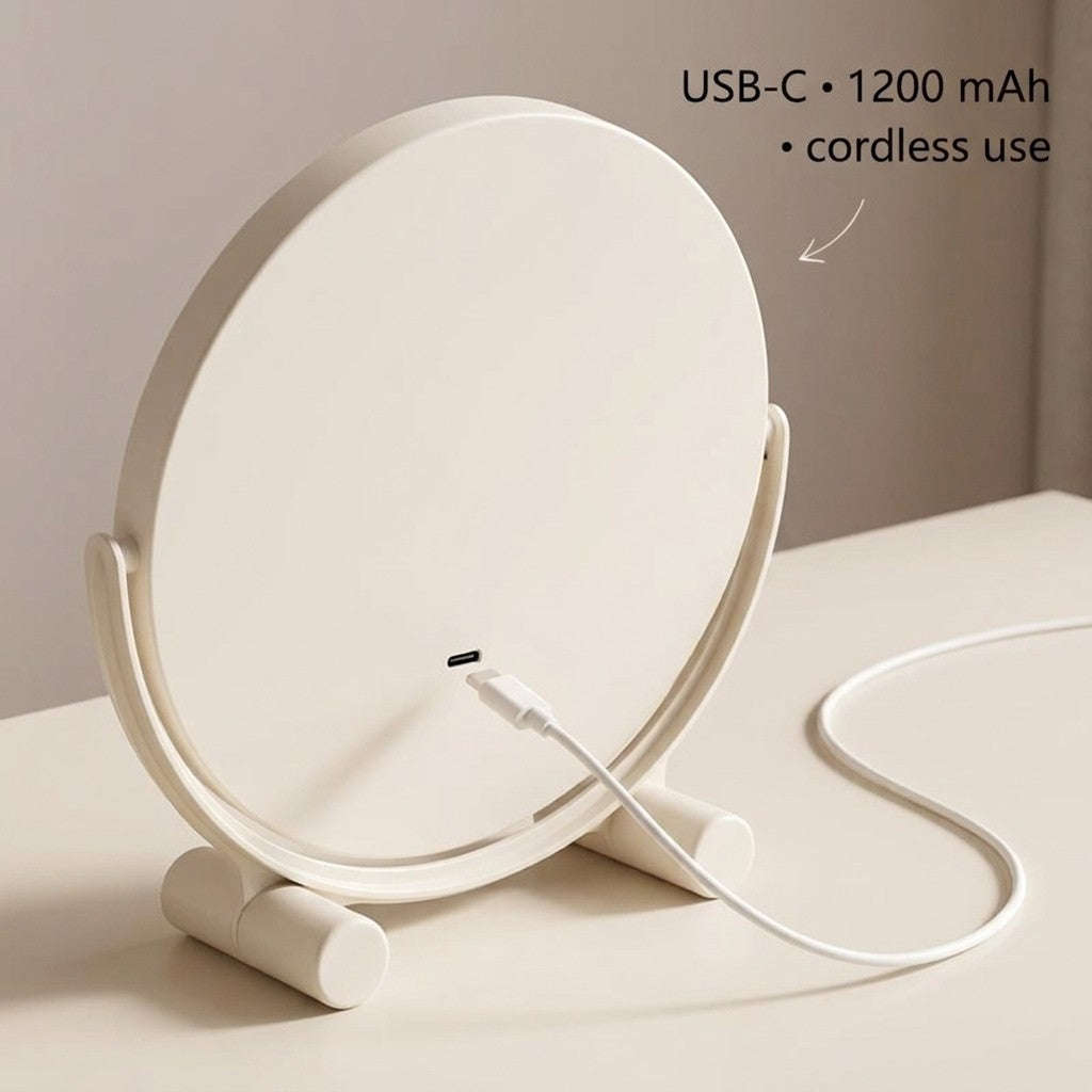 Rotatable Vanity Mirror with LED Lights  3 Color Modes, Stepless Dimming, USB-C Rechargeable
