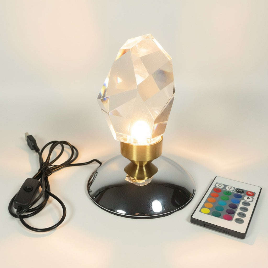 LED RGB Diamond Crystal Desk Lamp - 16 Color Remote Control USB Night Light
