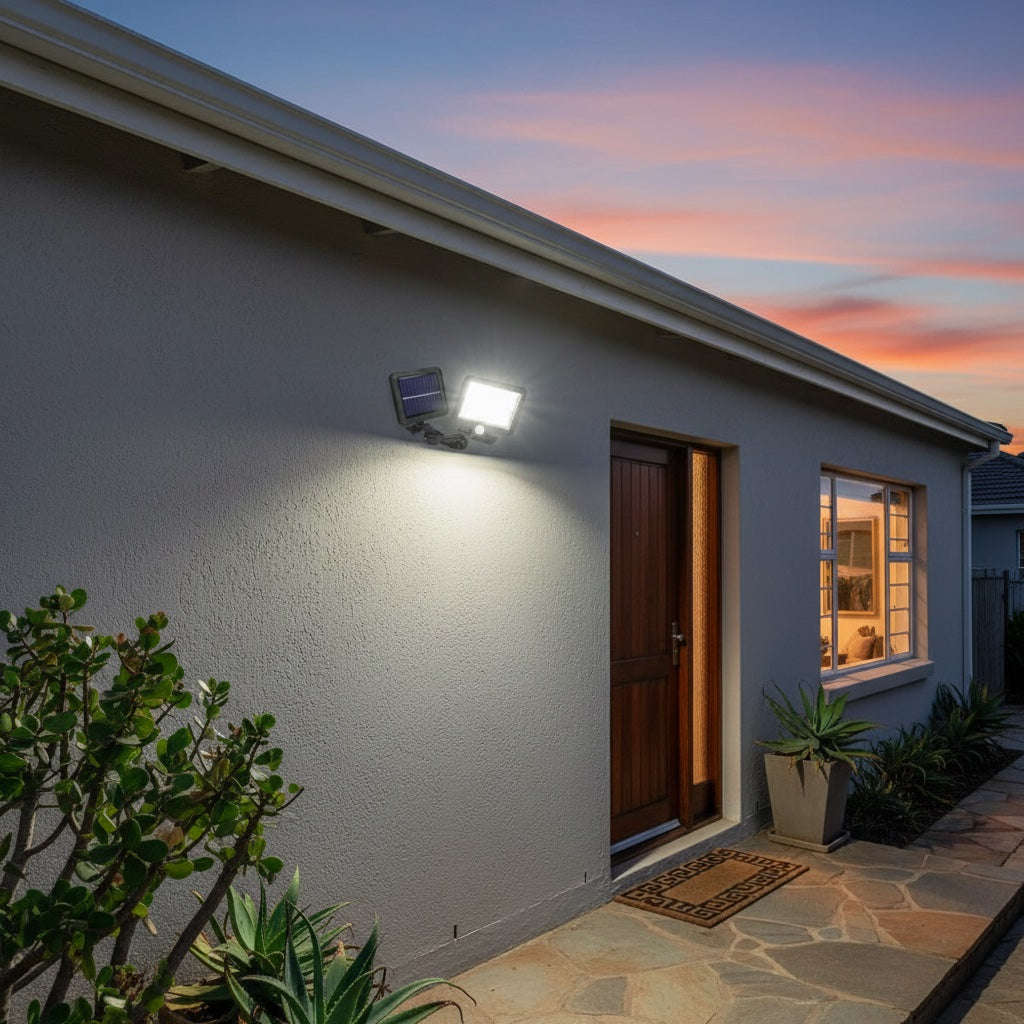 Solar Security Light 2 Pack  Motion Sensor Outdoor Floodlight