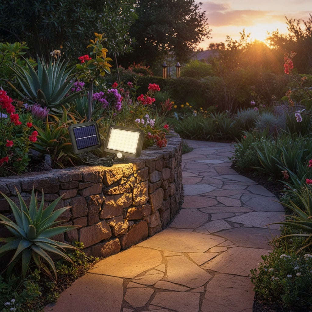 Solar Security Light 2 Pack  Motion Sensor Outdoor Floodlight