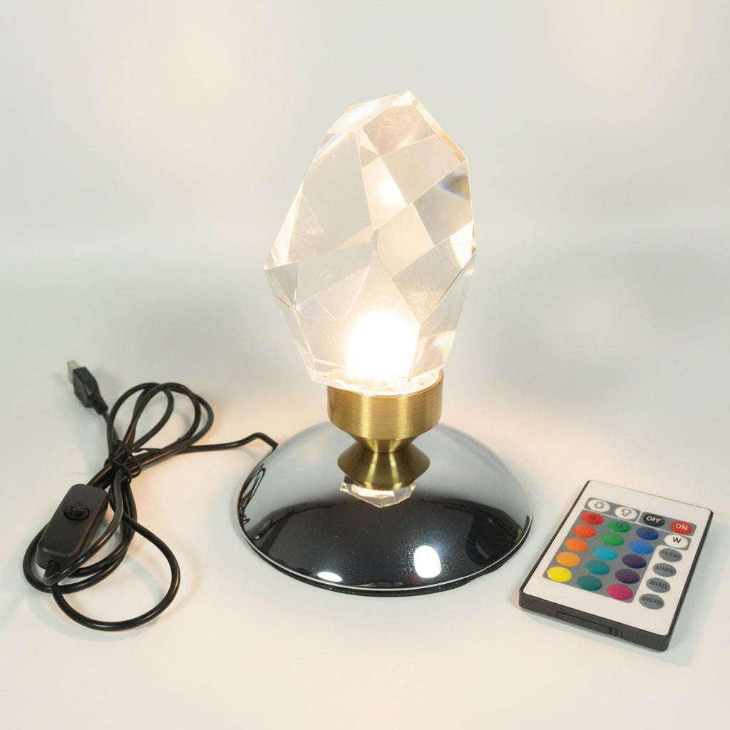 LED RGB Diamond Crystal Desk Lamp - 16 Color Remote Control USB Night Light