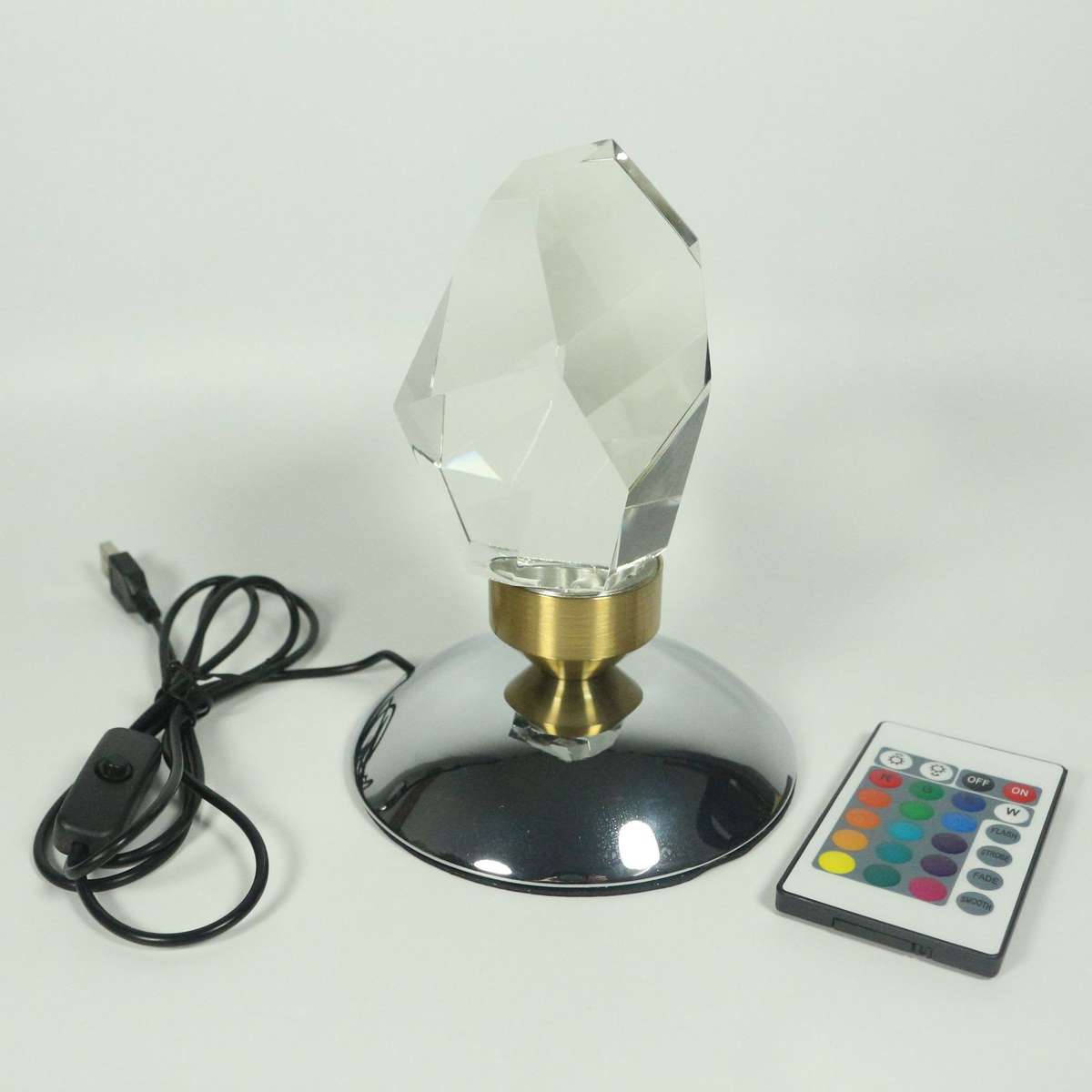 LED RGB Diamond Crystal Desk Lamp - 16 Color Remote Control USB Night Light
