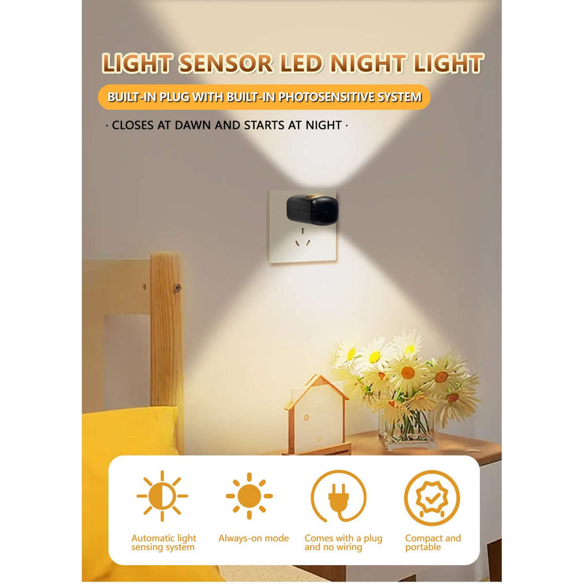LumiLiving Mini LED Night Light 6-Pack | Plug-In Dusk-to-Dawn Sensor | Warm White