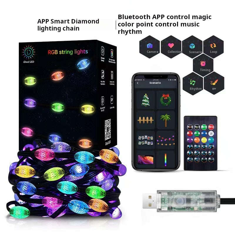 RGB Smart LED String Lights - Bluetooth App Control | Ball, Pineapple & Star Shapes | IP68 Waterp...