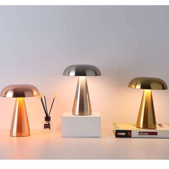 Danish Mushroom Table Lamp  Rechargeable LED, Touch Dimmer