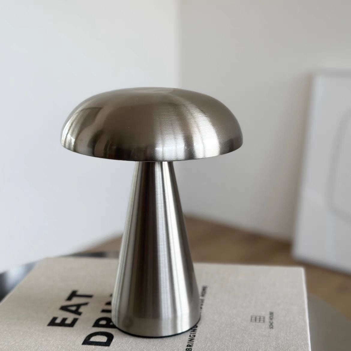 Danish Mushroom Table Lamp  Rechargeable LED, Touch Dimmer