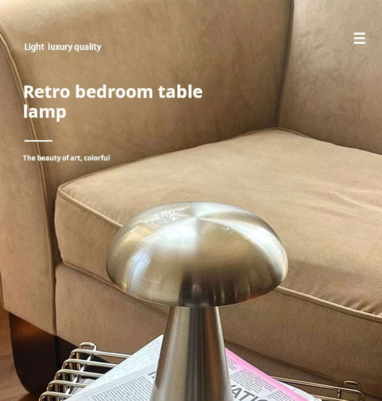 Danish Mushroom Table Lamp  Rechargeable LED, Touch Dimmer
